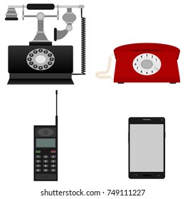 Telephones. Retro phone, mobile phone, modern phone. Flat design, vector illustration, vector.