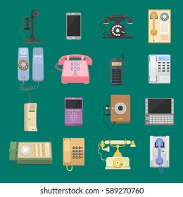 Telephones vintage vector icons.