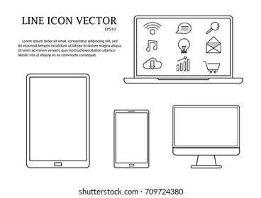 Telephone,tablet,monitor line icon vector on white background