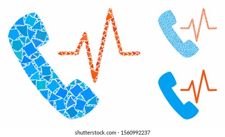 Telephony mosaic of humpy elements in variable sizes and color tones, based on telephony icon. Vector bumpy parts are combined into mosaic. Telephony icons collage with dotted pattern.