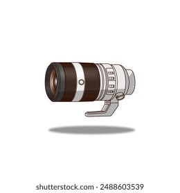 Telephoto lens camera vector icon illustration. 70-200mm Lens. Zoom lens illustration. Camera lens icon concept white isolated