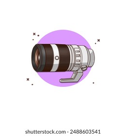 Telephoto lens camera vector icon illustration. 70-200mm Lens. Zoom lens illustration. Camera lens icon concept white isolated