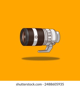 Telephoto lens camera vector icon illustration. 70-200mm lens. Zoom Lens illustration. Camera lens icon concept isolated background.