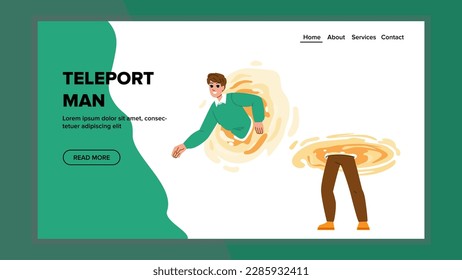 teleport man vector. concept portal, abstract space, gate future, technology person, fantasy futuristic teleport man web flat cartoon illustration