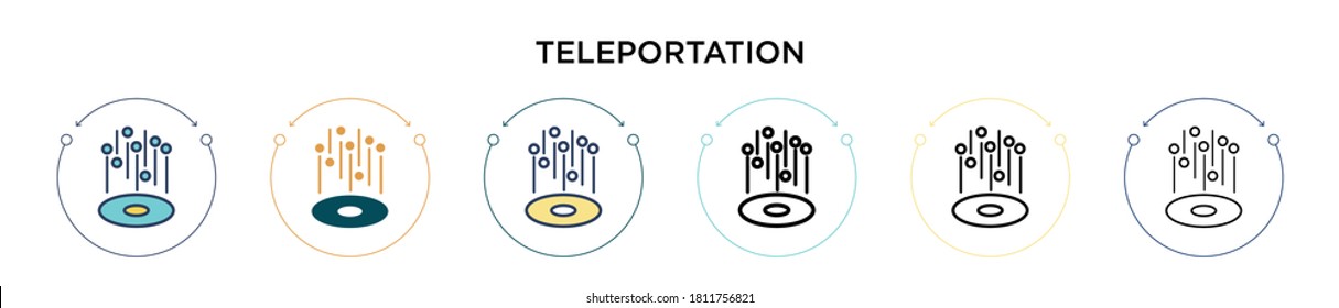 Teleportation icon in filled, thin line, outline and stroke style. Vector illustration of two colored and black teleportation vector icons designs can be used for mobile, ui, web