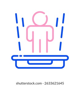 Teleportation Vector for Sci-Fi Travel and Future Transportation. Human transfer icon, instant travel idea, futuristic movement concept