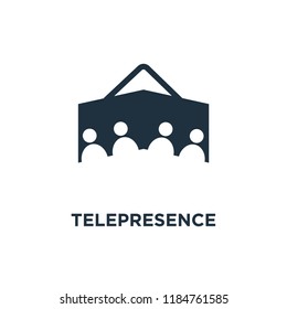 Telepresence icon. Black filled vector illustration. Telepresence symbol on white background. Can be used in web and mobile.
