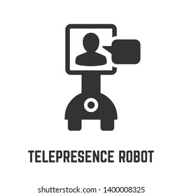 Telepresence robot icon with physical presence bot with screen on a moving base technology symbol.