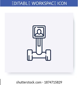 Telepresence robot line icon. Remote meeting. Robotisation. Smart emerging technologies. Contemporary workplace. Futuristic office innovations concept. Isolated vector illustration. Editable stroke 