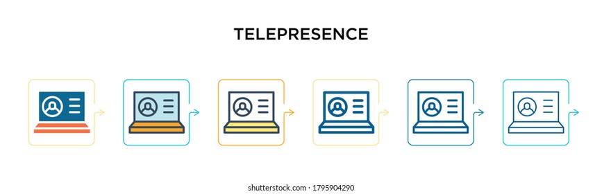 Telepresence vector icon in 6 different modern styles. Black, two colored telepresence icons designed in filled, outline, line and stroke style. Vector illustration can be used for web, mobile, ui