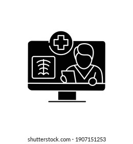 Teleradiology glyph icon. Telehealth medical care. Virtual radiographer consultation. Telemedicine, health care concept. Online medicine, roentgenology. Isolated silhouette vector illustration