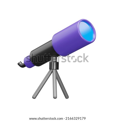 Telescope 3d icon. Instrument for observing the sky. Isolated object on a transparent background