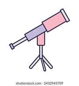 Astronomía del telescopio en diseño plano. estilo de dibujos animados del espacio