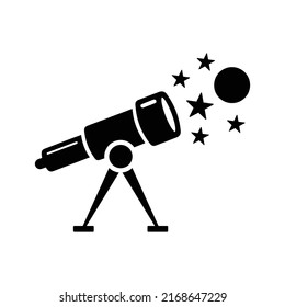 Telescope, astronomy icon. Black vector graphics.