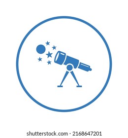 Telescope, astronomy icon. Blue color design.