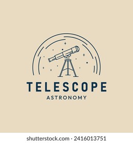 telescopio línea de astronomía arte simple logo ilustración vectorial diseño gráfico plantilla