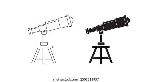 Telescope, Astronomy Line Icon. Editable Stroke. Pixel Perfect.