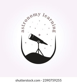 telescope astronomy logo design emblem, scope for space science learning illustration design