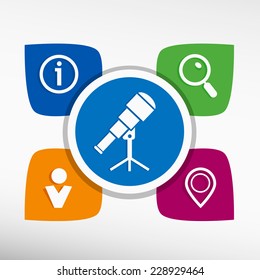 Telescope astronomy science and icons set vector illustration. Modern Flat style 