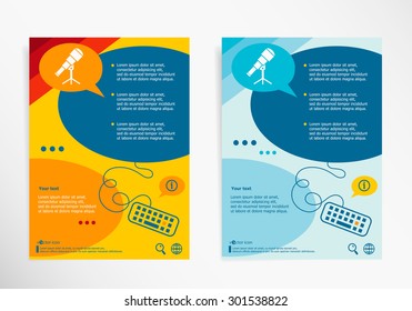 Telescope astronomy science on chat speech bubbles. Modern flyer, brochure vector template.