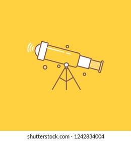 telescope, astronomy, space, view, zoom Flat Line Filled Icon. Beautiful Logo button over yellow background for UI and UX, website or mobile application
