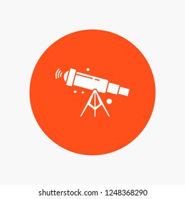 telescope, astronomy, space, view, zoom White Glyph Icon in Circle. Vector Button illustration