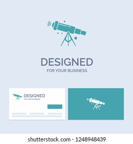 telescope, astronomy, space, view, zoom Business Logo Glyph Icon Symbol for your business. Turquoise Business Cards with Brand logo template.