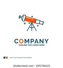 telescope, astronomy, space, view, zoom Logo Design. Blue and Orange Brand Name Design. Place for Tagline. Business Logo template.