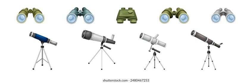 Telescope and Binocular as Optical Instrument for Viewing Distant Object Vector Set