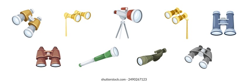 Telescope and Binocular as Optical Instrument for Viewing Distant Object Vector Set