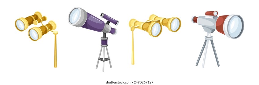 Telescope and Binocular as Optical Instrument for Viewing Distant Object Vector Set