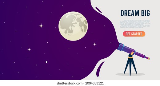 Telescopio con ilustración de fondo en blanco