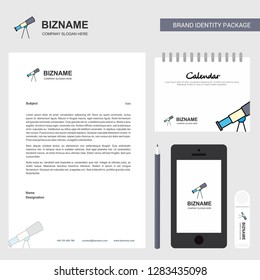 Telescope Business Letterhead, Calendar 2019 and Mobile app design vector template