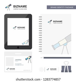 Telescope Business Logo, Tab App, Diary PVC Employee Card and USB Brand Stationary Package Design Vector Template