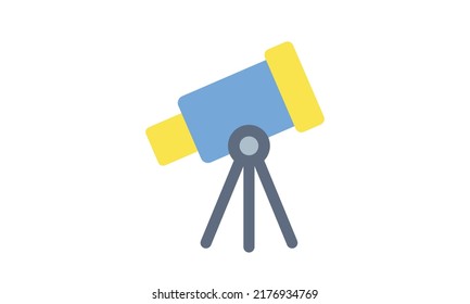Telescope colored flat icon for web. Simple telescope sign vector design. Minimalist telescope web icon isolated on white background. Cute telescope logo clipart . Science supplies symbol icon