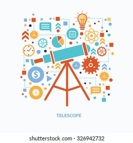 Telescope concept design on white background,clean vector