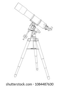 Telescope concept outline. Vector rendering of 3d. Wire-frame style. The layers of visible and invisible lines are separated