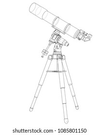 Telescope concept outline. Vector rendering of 3d. Wire-frame style. The layers of visible and invisible lines are separated