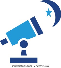 Telescope and crescent moon icon for observing the crescent moon to determine the beginning of the month of Ramadan or Eid al-Fitr