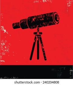 Telescope design on red background,grunge vector