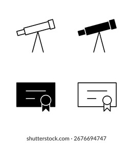 Teleskop- und Diplom-Icons im Solid- und Line-Style