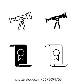 Telescope and Diploma Icons in Solid and Line Style