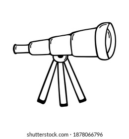 Telescope. Doodle vector image. Isolated over white background.