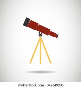 Telescope Flat design . Telescope Icon  color  vintage red   vector illustration
