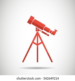 Telescope Flat design  Icon  red  color vintage  vector illustration