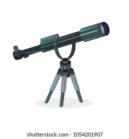 Telescope flat icon isolated on white background.  Education and astronomy element. Can be used as logo, infographic element, for web and mobile applications. Vector illustration.