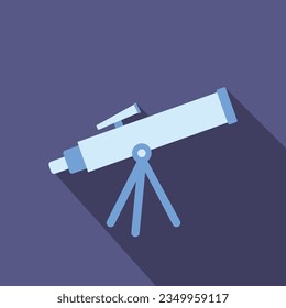 Telescope flat icon with long shadow. Simple Astronomy icon pictogram vector illustration. School subject, telescope, science, astronomy concept. Logo design