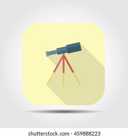 telescope flat icon with long shadow, vector illustration