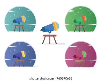 Telescope Flat minimal Icons Set.Abstract Icons. Sky and telescope.Space view
