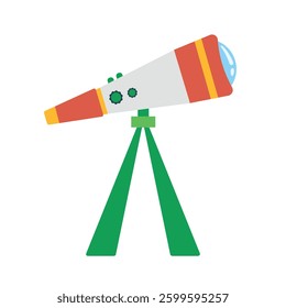 Telescope in flat style. Vector illustration of an object for studying the starry sky. Colored telescope icon.
